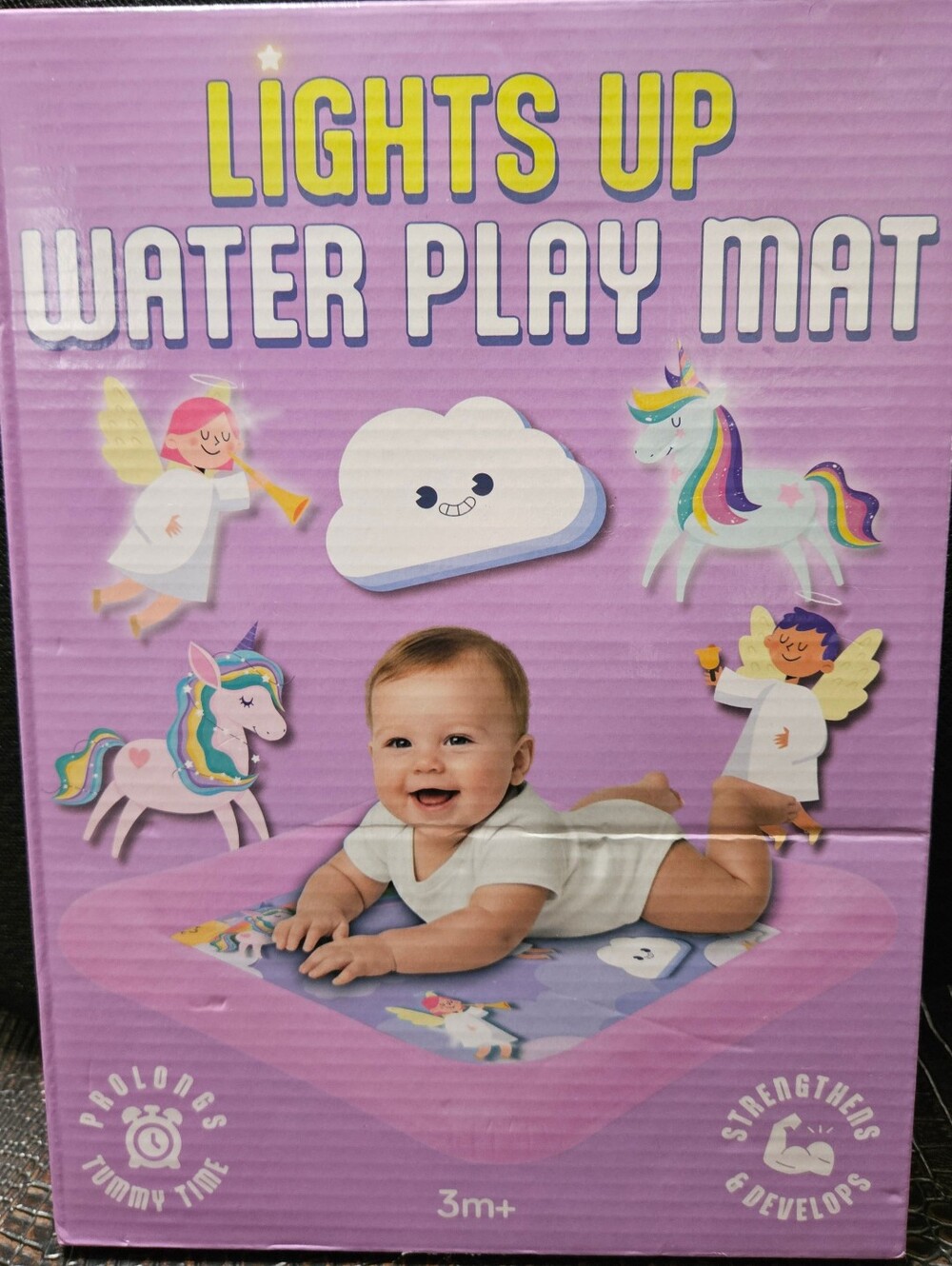 Splashez Lights Up Water Play Mat with Rainbow Unicorn Accents 3months +NIB